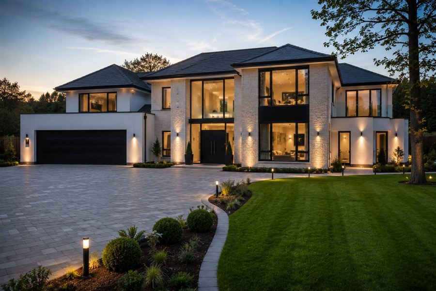 New build house exterior with landscaped garden by Zonex Group